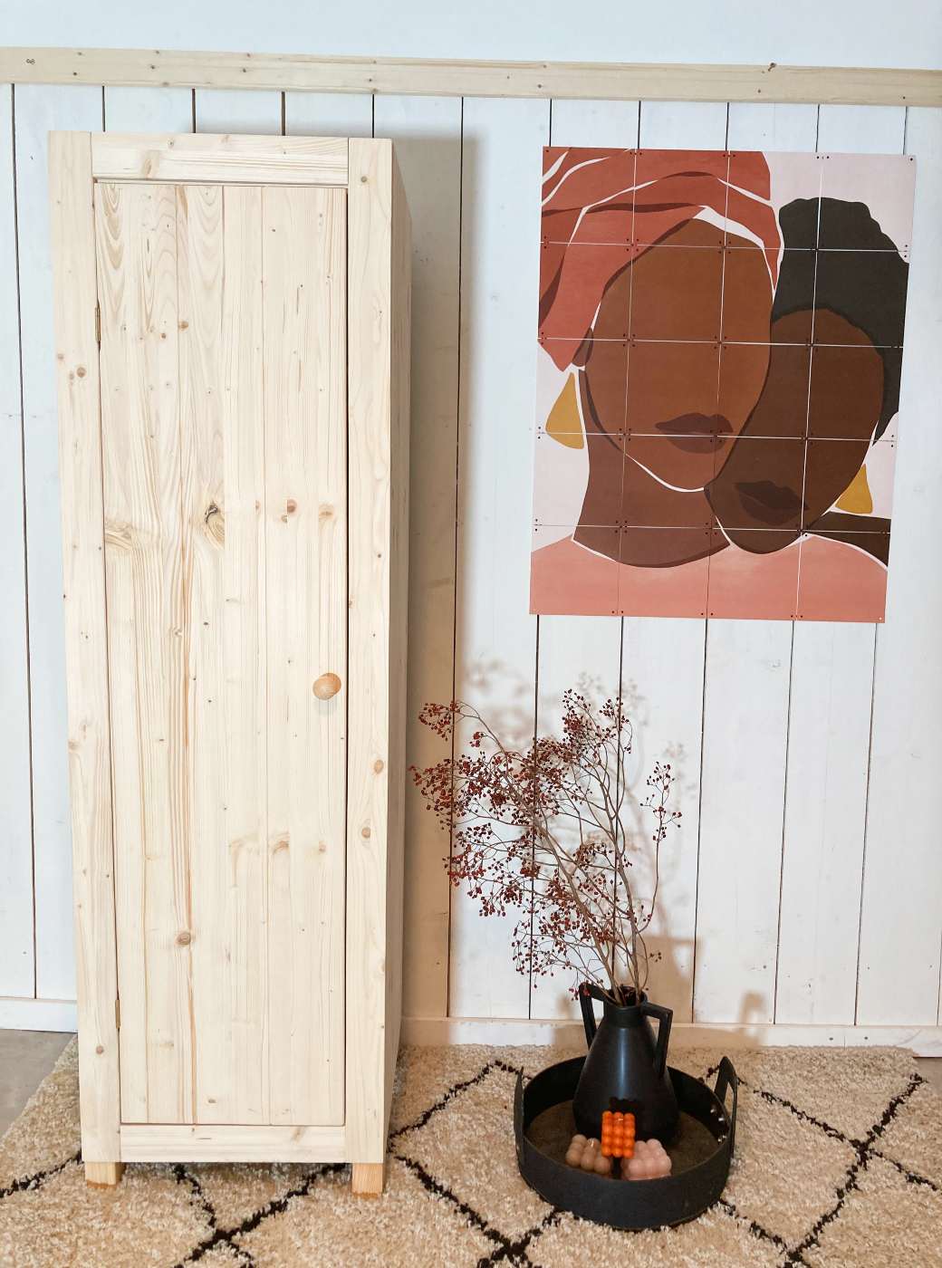 massief houten kledingkast 1 deurs, hang/leg mogelijk