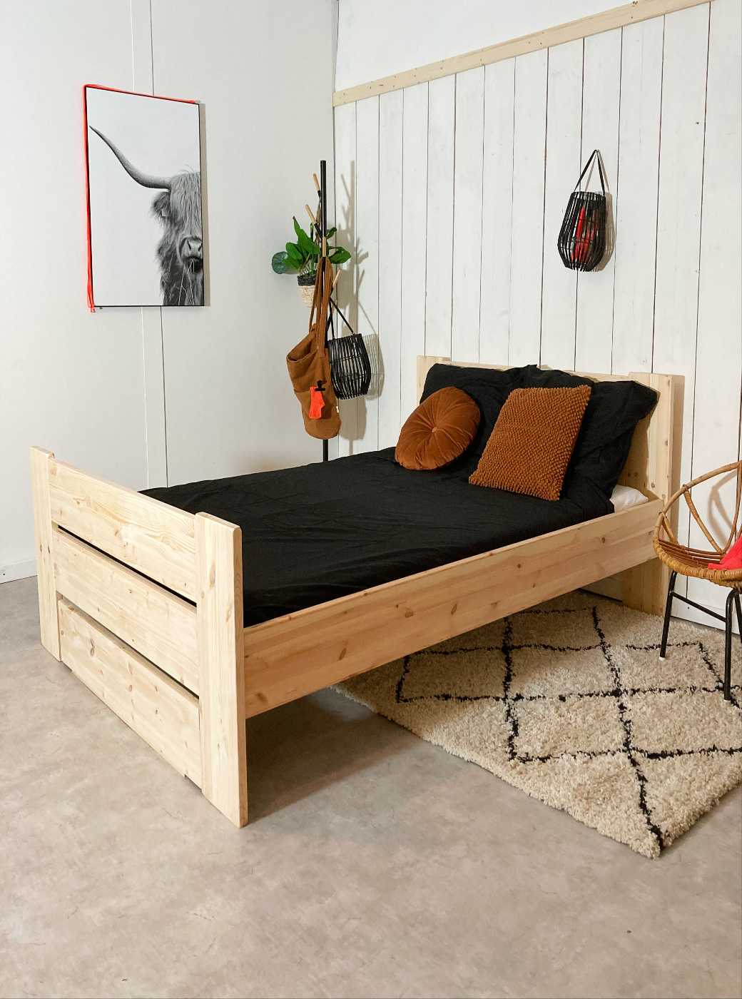 Massief houten 2 persoons bed